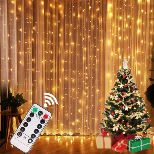 Christmas Lights LED Fairy String Curtain Lights 8 Mode Remote USB